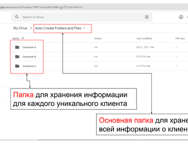 Авт�оматически создавать папку для каждого клиента на Google Диске